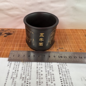 颜窑紫砂茶杯单杯五牛主人杯功夫茶杯